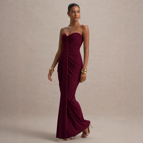 Damen Maxikleid mit schickem trägerlosem Design und figurschmeichelnder Raffung EB