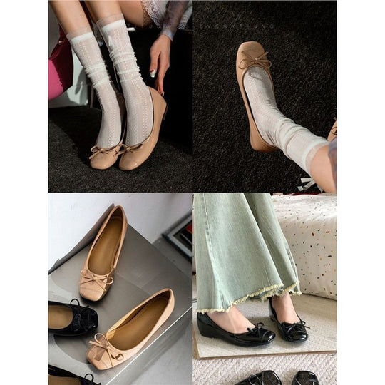 Damen elegante Ballerinas mit zarter Schleifenverzierung EB