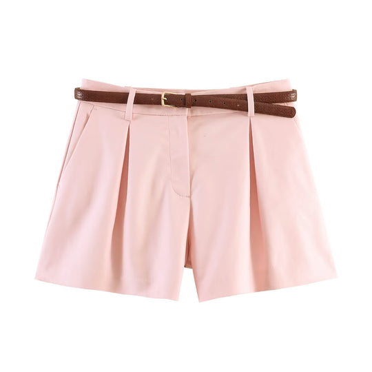Damen High-Waist Shorts mit elegantem Faltenwurf und schmalem Gürtel EB