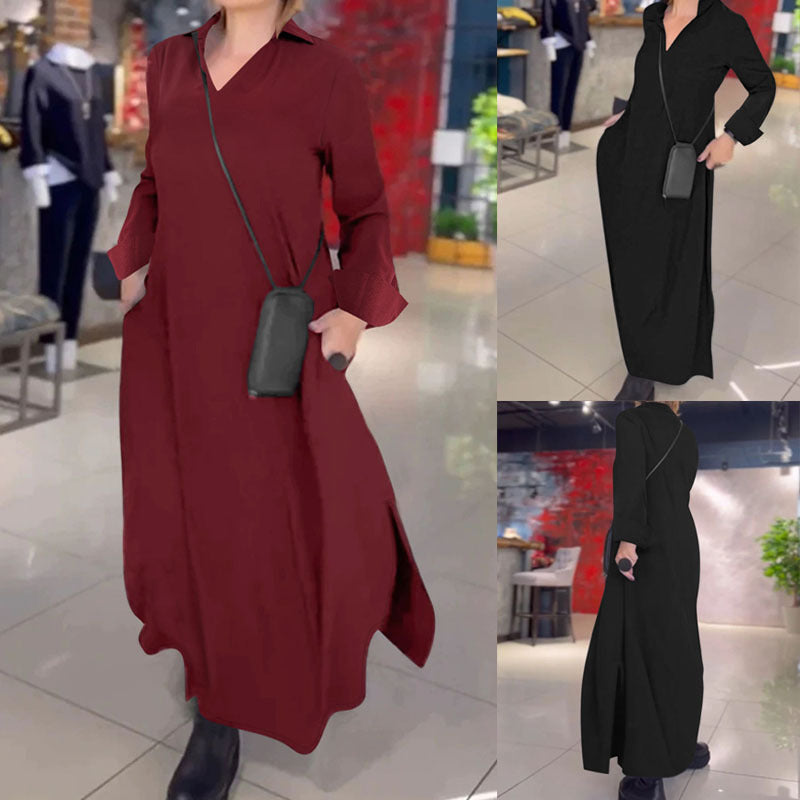 Damen Maxikleid mit praktischem V-Ausschnitt und Taschen EB