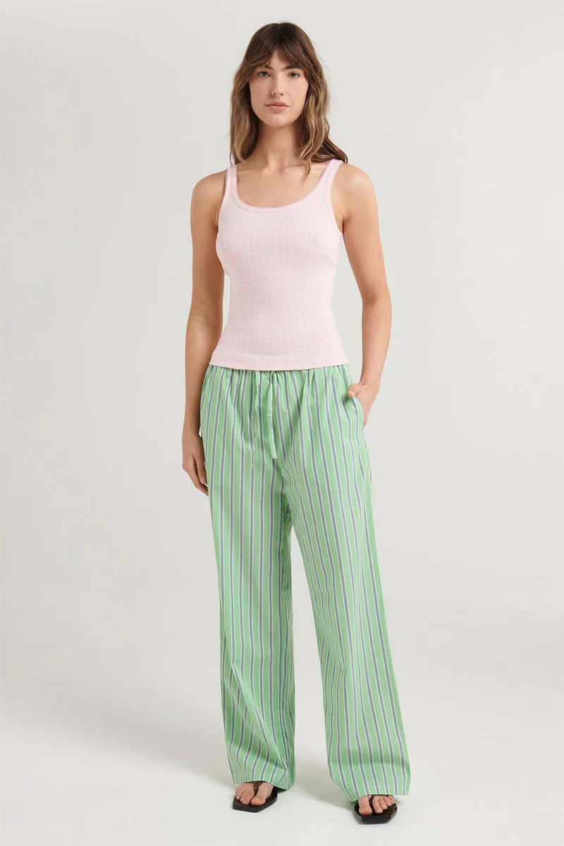Damen lässige bequeme Schlafhose aus leichtem Baumwollstoff mit eleganten Streifen EB