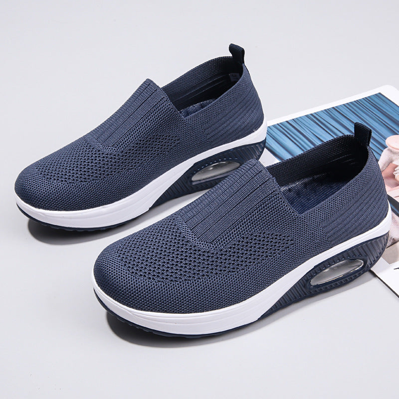 Damen nan elastische Strick-Slipper mit ergonomischer Keilsohle und sichtbarer Luftpolsterkapsel EB