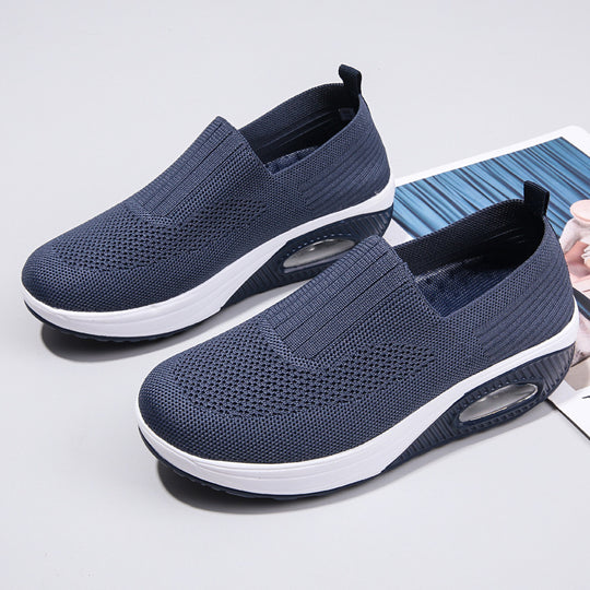 Damen nan elastische Strick-Slipper mit ergonomischer Keilsohle und sichtbarer Luftpolsterkapsel EB