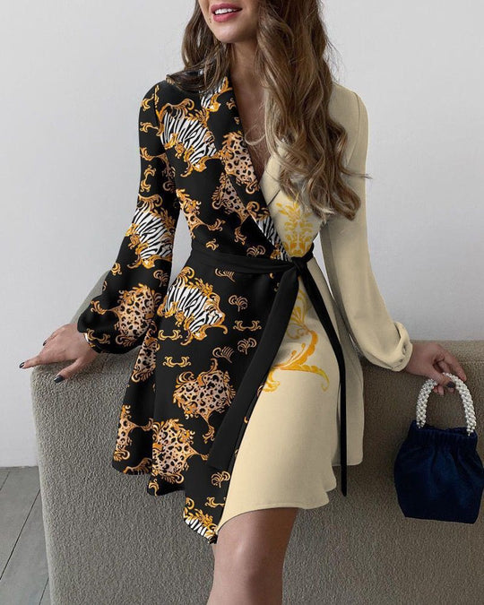 Damen Wickelkleid mit eleganten langen Ärmeln und seitlichem Schlitz EB