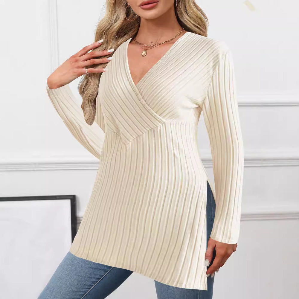 Damen Langärmliges Wickeloberteil mit strukturiertem Design EB