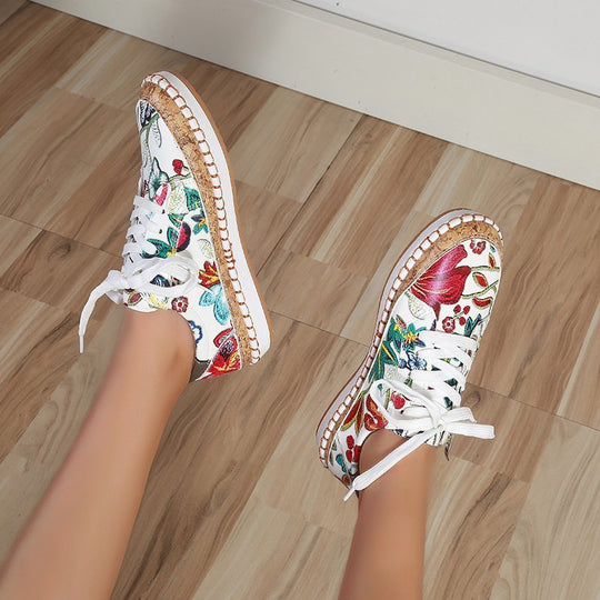 Damen farbenfrohe Sneaker mit Kork-Außensohle und floralem Design EB