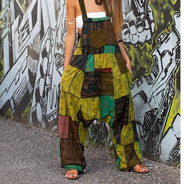 Damen Lässiger Jumpsuit mit buntem Patchwork-Muster EB