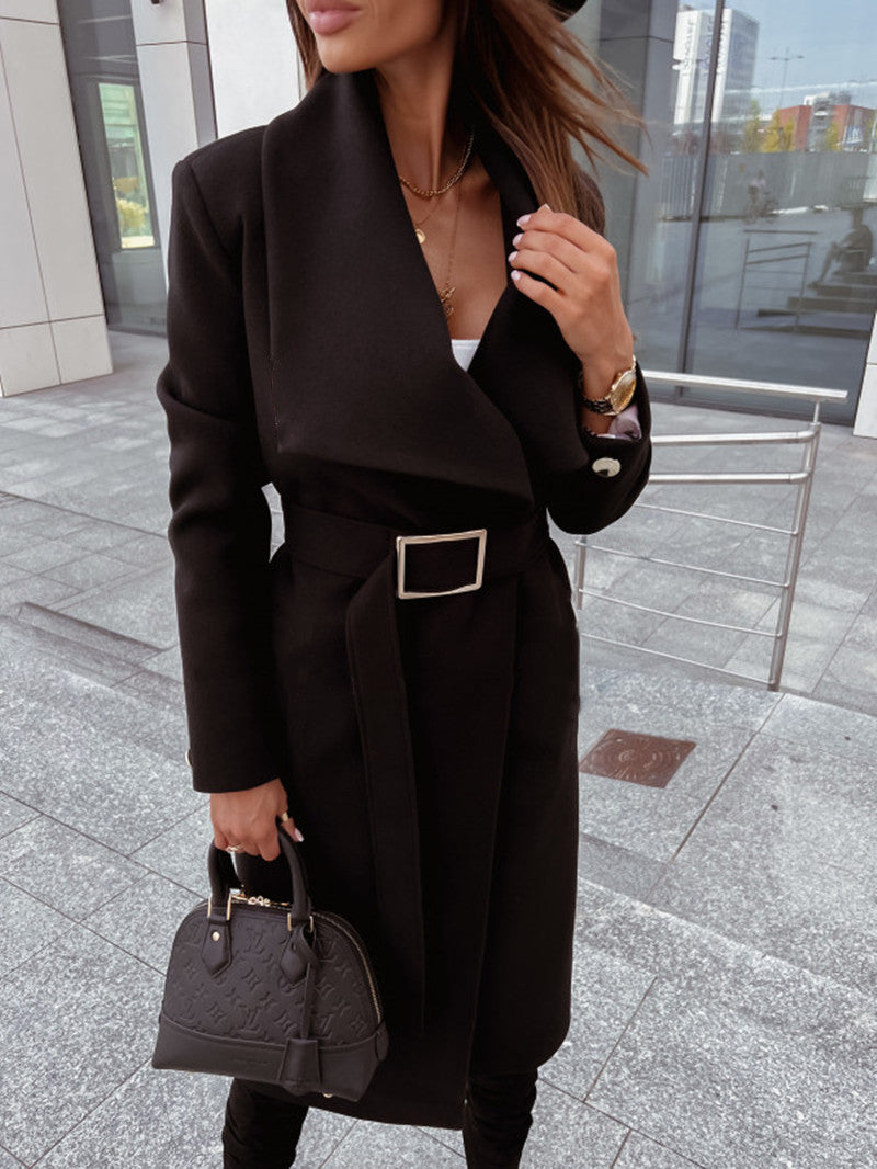 Damen Eleganter Trenchcoat mit Gürtel und strukturiertem Stoff EB