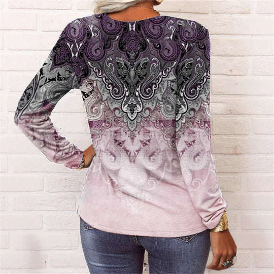 Damen langärmliges Casual-Shirt mit verspieltem Muster EB