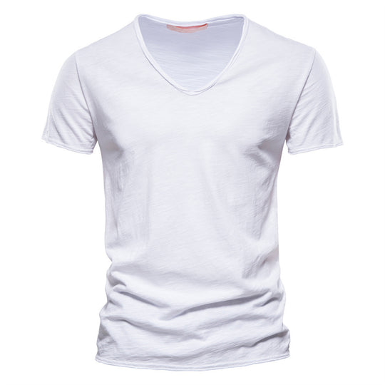 Herren nan leichtes Baumwolljersey Kurzarmshirt mit V-Ausschnitt und schmaler Passform EB