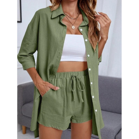 Damen Komfortables Kurzarm-Hemd und Hose Set EB