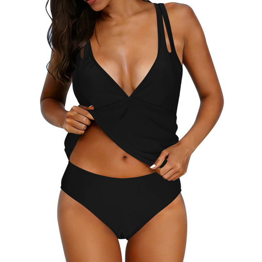 Damen Tankini-Set mit verstellbaren Trägern und raffiniertem V-Ausschnitt EB