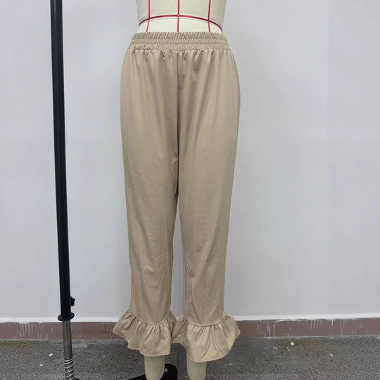 Damen Freizeithose mit Rüschenabschlüssen EB