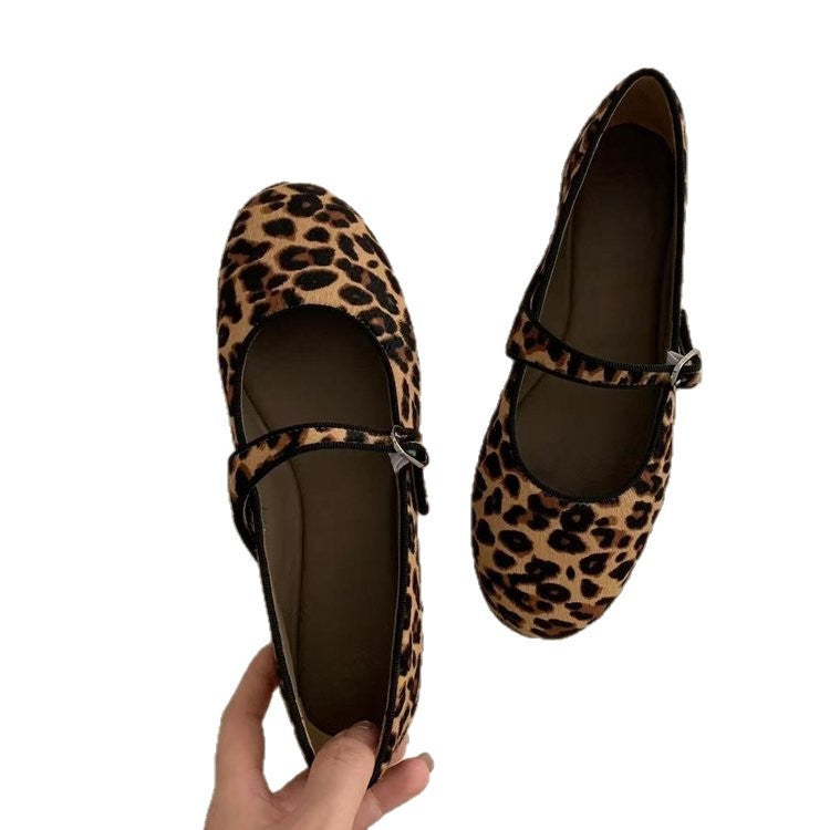 Damen Ballerinas mit modischem Leopardenmuster und praktischem Riemchen EB
