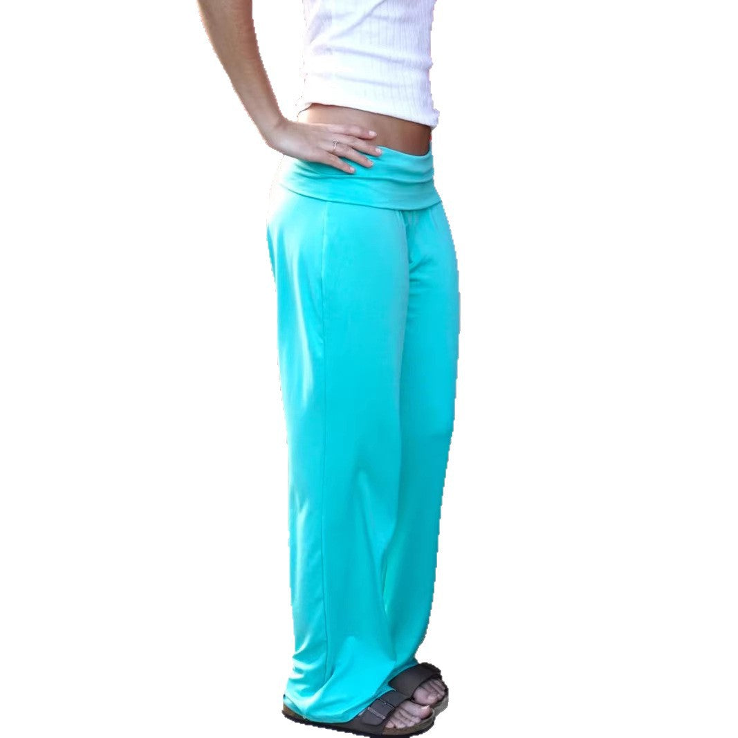 Damen nan Yogapalazzo mit doppellagigem Umschlagbund, fließender Weitbein‑Silhouette EB
