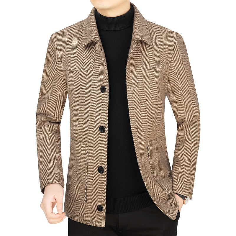 Herren Fischgrät-Übergangsjacke mit Stehkragen und aufgesetzten Taschen EB