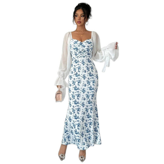 Damen Maxikleid mit floralem Print und elegantem Chiffonüberwurf EB