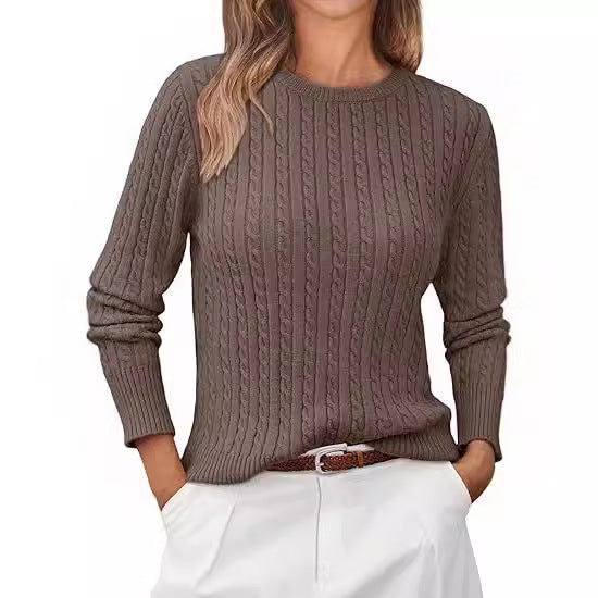 Damen Grobstrickpullover mit Zopfdesign und langen Ärmeln EB