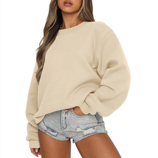 Damen nan oversized Rundhals-Sweatshirt aus Baumwollmix mit überschnittener Schulter, angerauter Innenseite und elastischen Bündchen EB