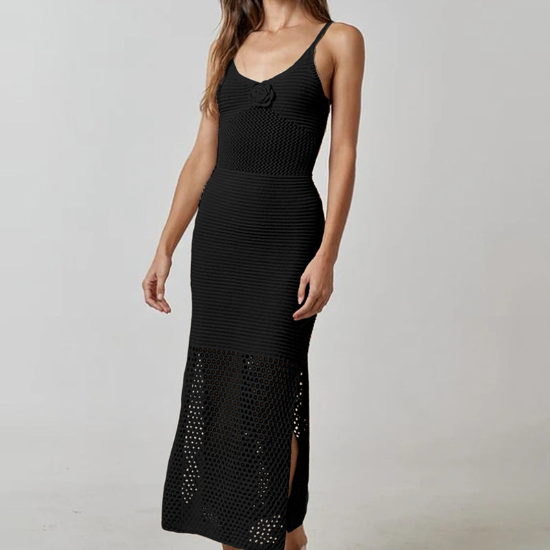 Damen luftiges Netzkleid mit seitlichen Schlitzen und raffinierter Struktur EB