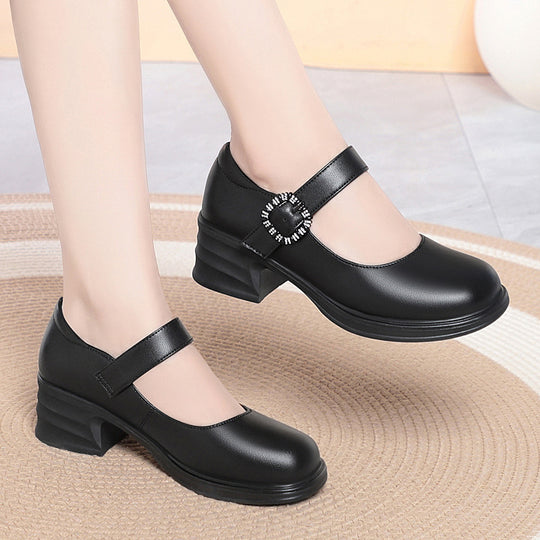 Damen Klassische Mary Jane Ballerinas mit modischem Riemen und komfortablem Blockabsatz EB