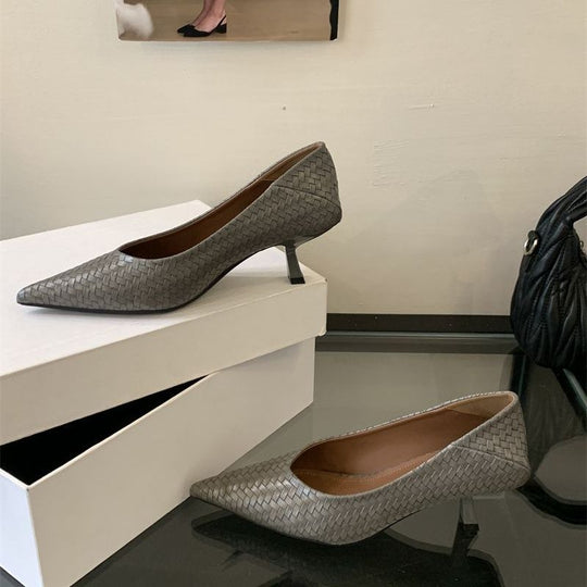 Damen Ballerinas aus geflochtenem Lederdesign EB