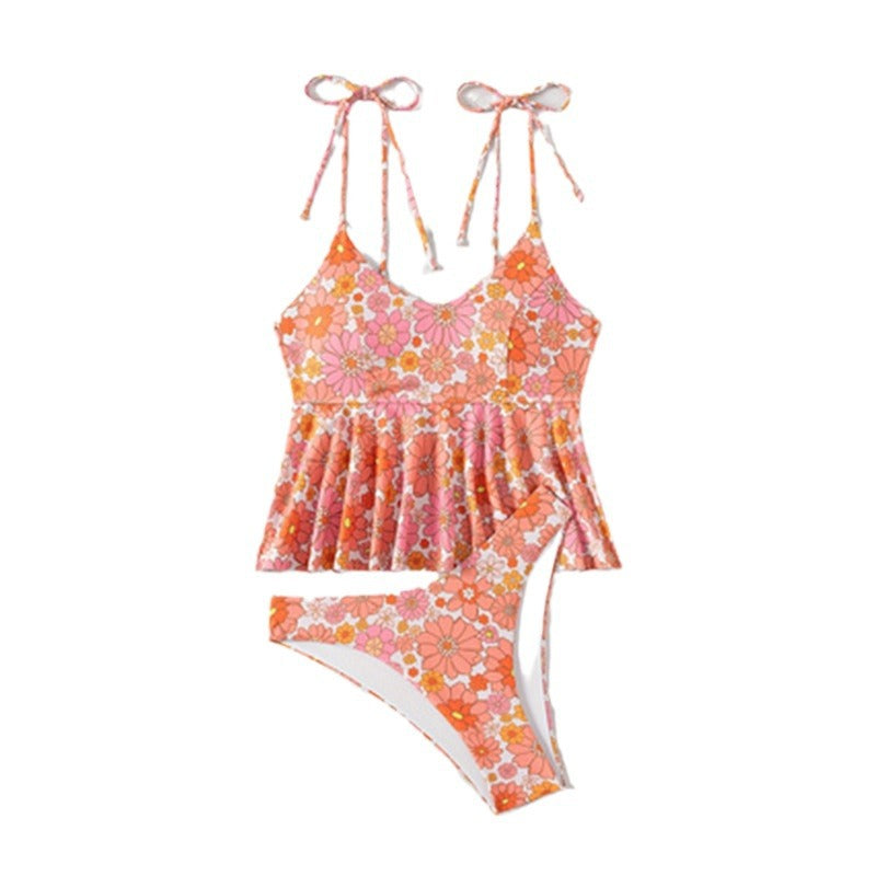 Damen Bademode mit fließendem Oberteil und floralem Design EB
