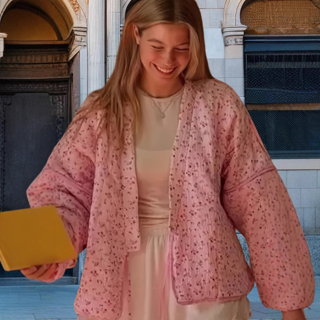 Damen Leichte Übergangsjacke mit floralen Mustern und voluminösen Ärmeln EB