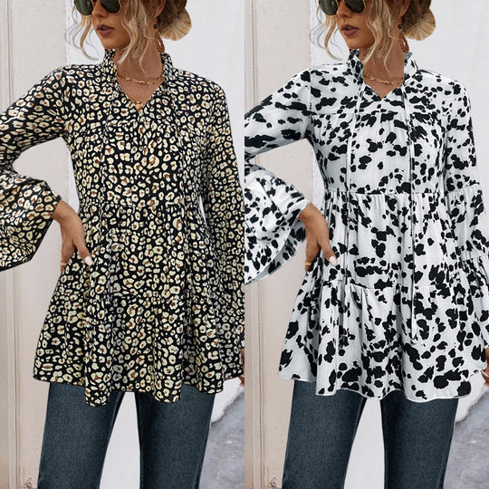 Damen lässige Bluse mit voluminösen Ärmeln und Rüschendetails EB