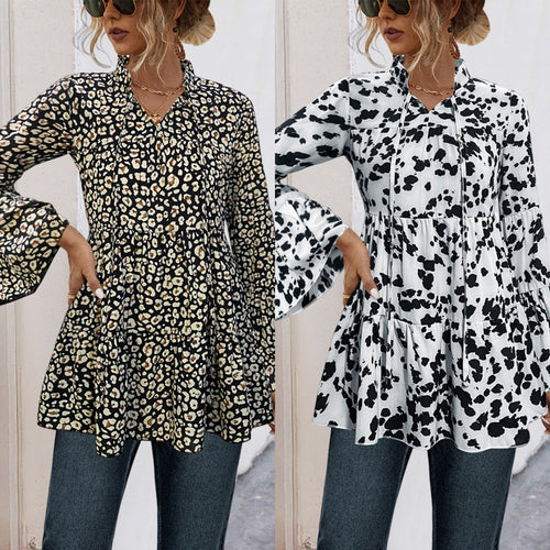 Damen lässige Bluse mit voluminösen Ärmeln und Rüschendetails EB