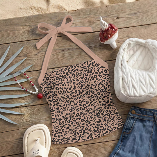 Damen Neckholder Top mit verspieltem Leopardenmuster EB
