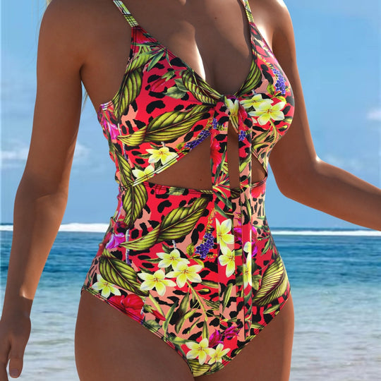 Damen Einteiler Badeanzug mit verführerischem Wickeldetail und floralem Design EB