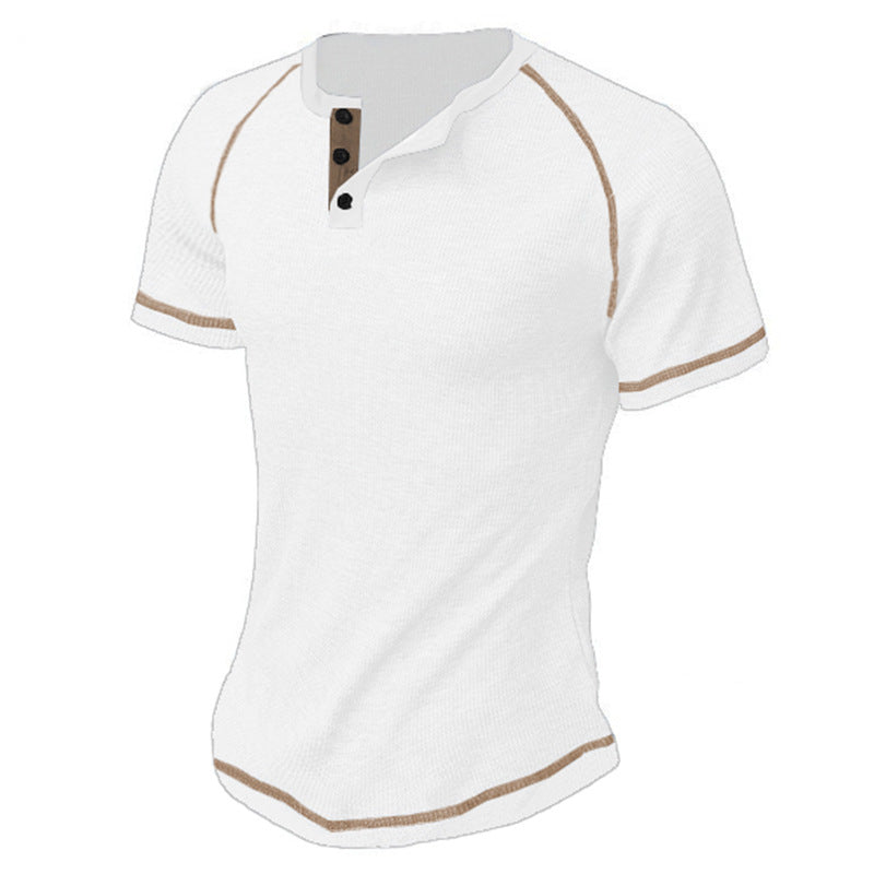 Herren Kurzarm-Henley-T-Shirt mit strukturierter Oberfläche und praktischer Knopfleiste EB