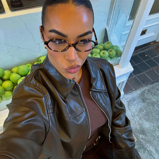 Damen modische Kunstlederjacke mit elastischem Bund EB