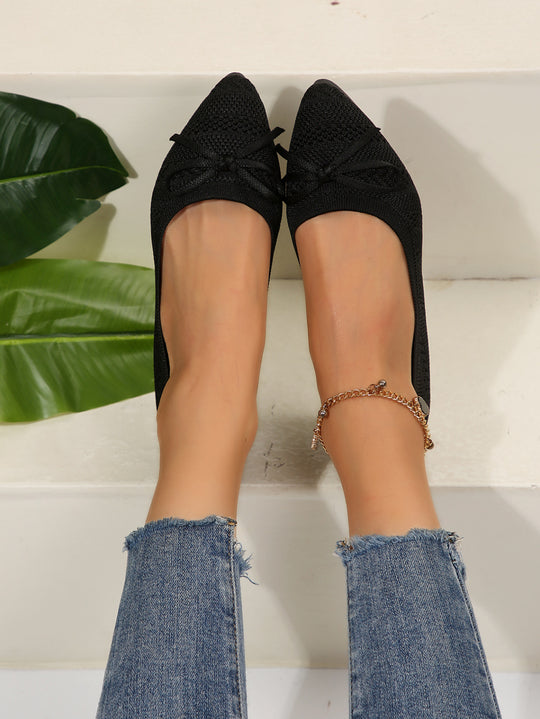Damen elegante Ballerinas mit raffiniertem Schleifen-Detail und atmungsaktiver Obermaterialstruktur EB