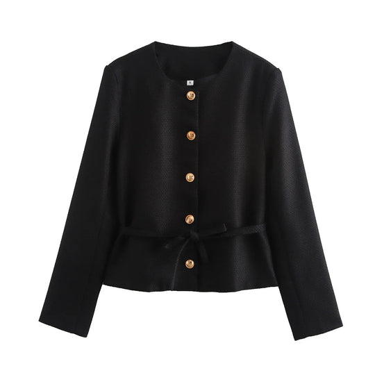 Damen stylistische Übergangsjacke mit Knopfdetails und Bindeband EB