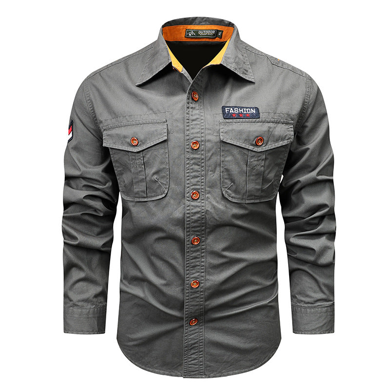 Men's  utility long-sleeve cotton work shirt with dual chest pockets EB