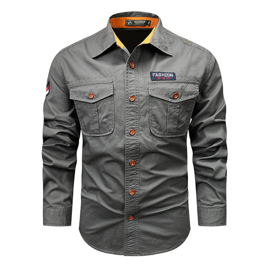 Men's  utility long-sleeve cotton work shirt with dual chest pockets EB