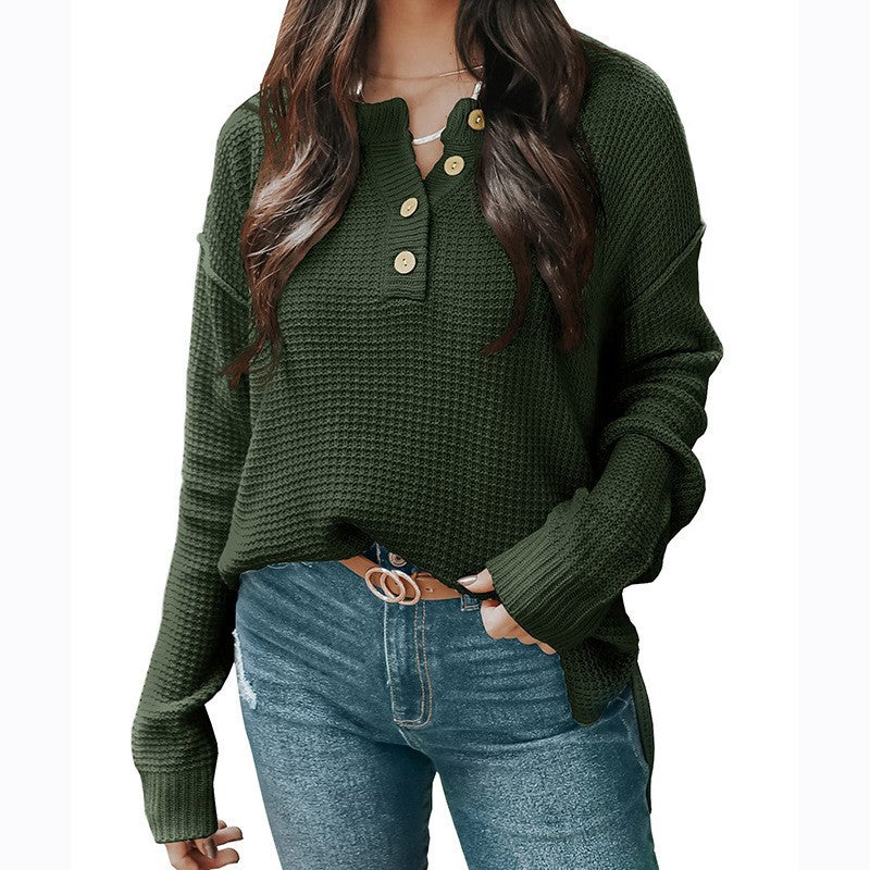 Damen lässiger Oversized Pullover mit Knopfleiste und strukturiertem Material EB