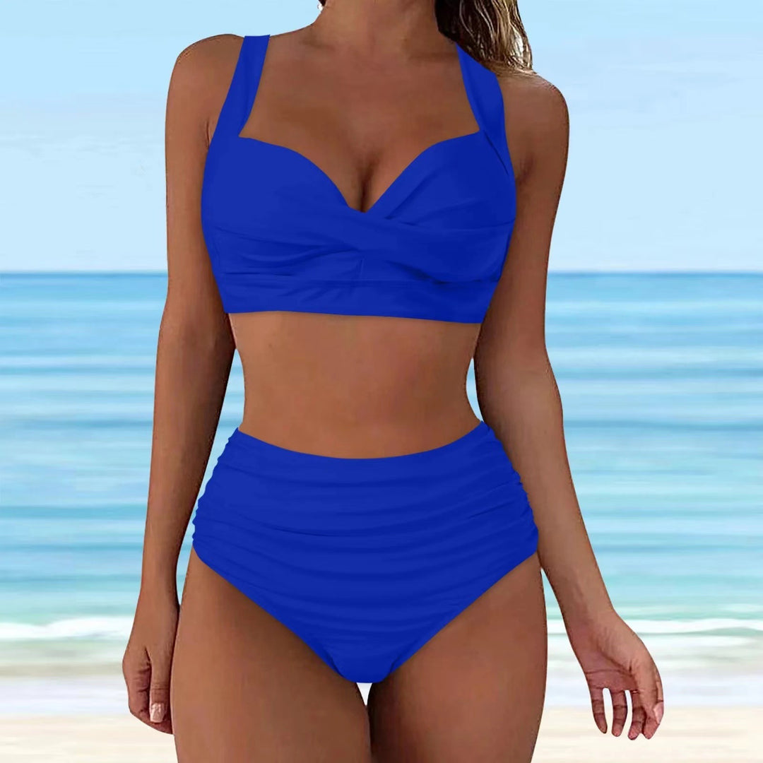 Damen Hochtailliertes Bikini-Set mit eleganter Faltenoptik EB