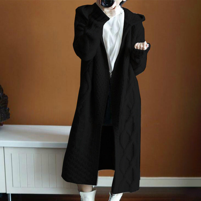 Damen Strickmantel mit Kapuze und strukturiertem Zopfdesign EB