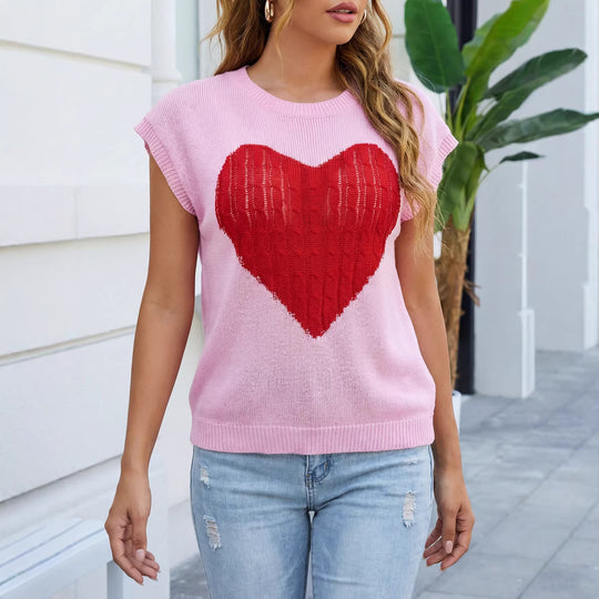 Damen kuschliges Strickoberteil mit Herzmuster EB