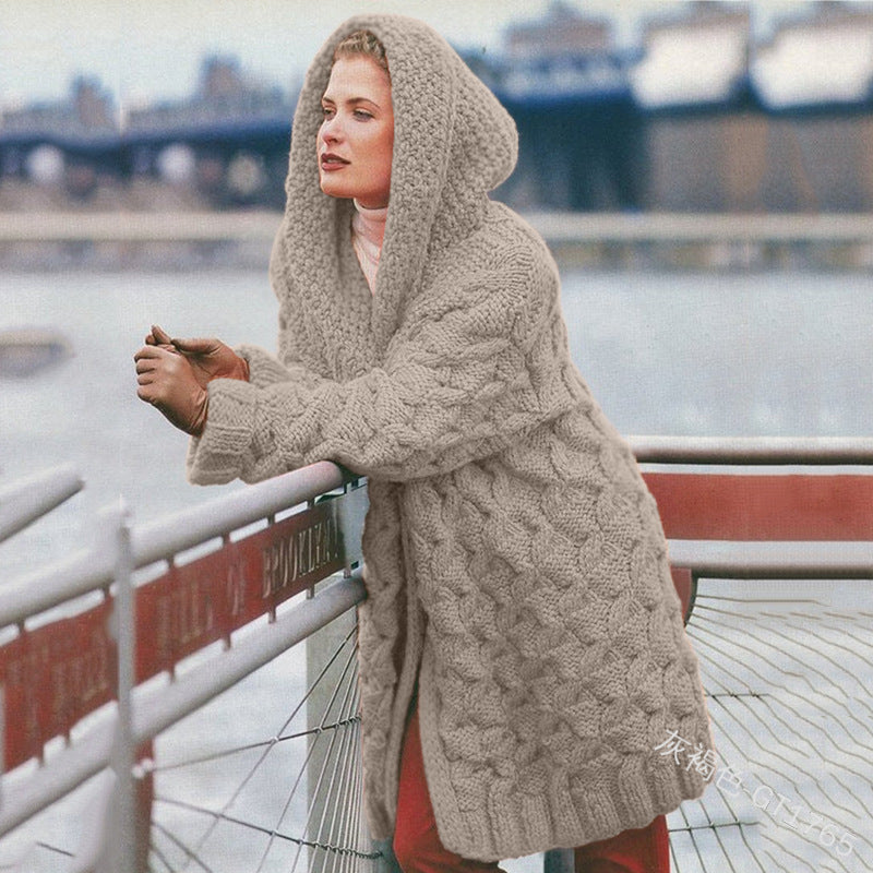 Damen Großer Strickcardigan mit weichem Material und praktischer Kapuze EB