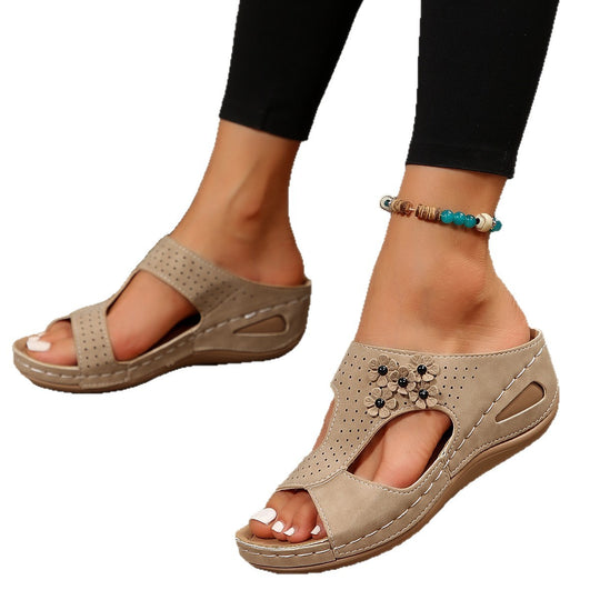 Damen Offene Riemchen-Sandalen mit floralen Akzenten EB
