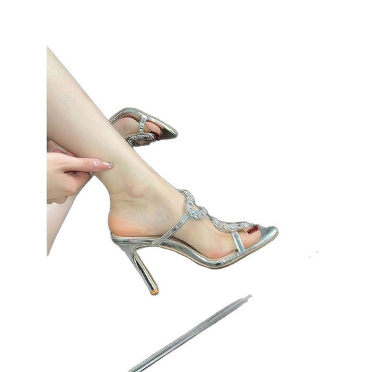 Damen elegante High Heel Sandalen mit glitzerndem Riemendesign EB