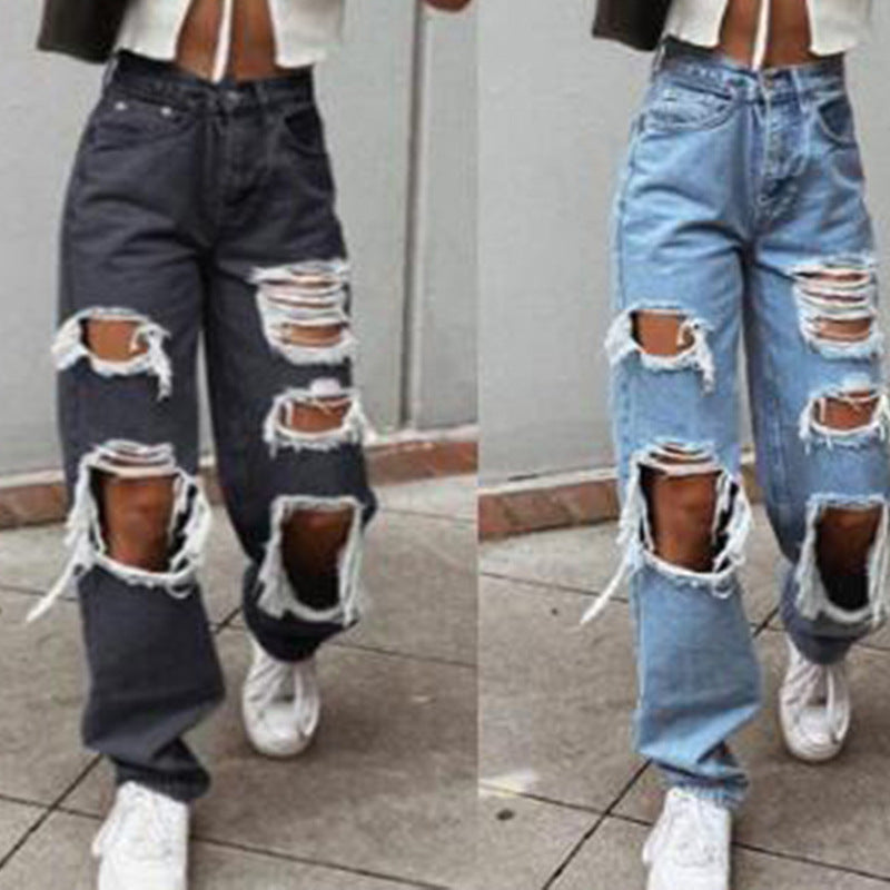 Damen lässige Destroyed Jeans mit weitem Bein EB