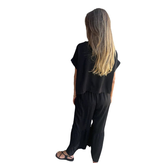 Damen Elegantes und luftiges Sommer-Set mit weitem Schnitt und Gummizug EB