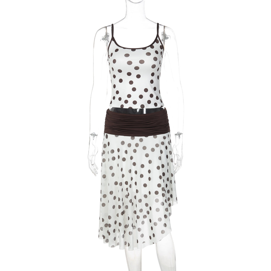 Damen Verspieltes Polka Dot Kleid mit Rüschenelementen und elastischem Taillenband EB