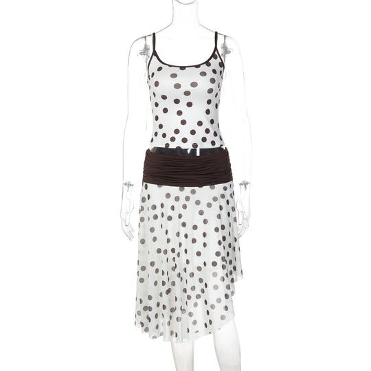 Damen Verspieltes Polka Dot Kleid mit Rüschenelementen und elastischem Taillenband EB