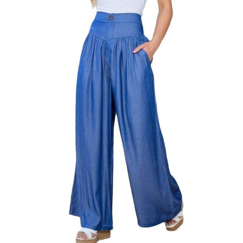 Damen Weit geschnittene Leinenhose mit Hohem Bund und praktischen Taschen EB